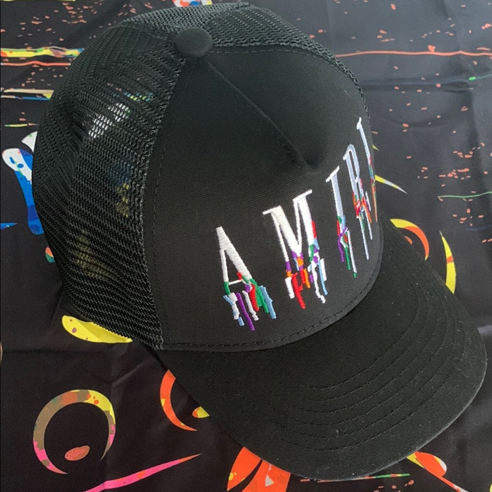 AMIRI Black Mesh Cap with Colorful Embroidery
